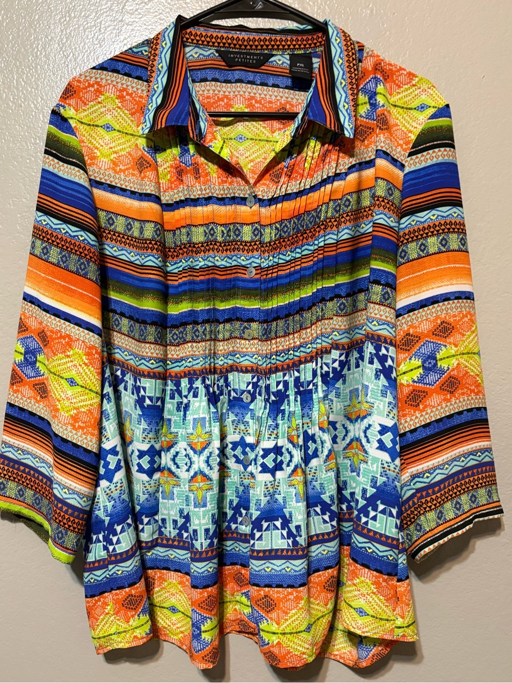 Women’s Investments Multicolor Striped & Geometric Button-Front Flowy Top PXL